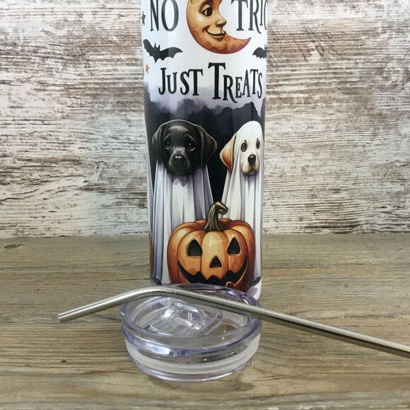 Dog No Tricks No Treats Halloween 20 oz Skinny Tumbler - Picture 6 of 6